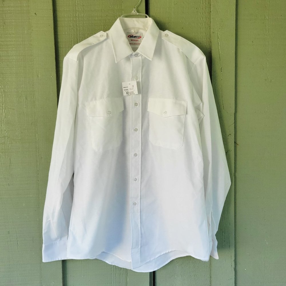 NWT ELBECO Wings White Pilot Long Sleeve Shirt 16.5 Cotton Blend.